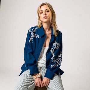 Sz M We the Free NWT $198 MSRP Linen Blend Button Up